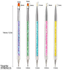GV334 THR3E STROKES Double-Ended Acrylic Nail Brushes, 5pcs Set Including 7/9/11mm Liner Brush, Flat Brushes and Dotting Tools for Art Design (NBS2)