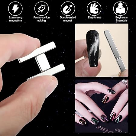GV337 THR3E STROKES 4 Pcs Mini Nail Magnet Set, Assembled Cat Eye Gel Nail Polish Magnet Tool Magnetic Cat Eye Magnet for Nails Cat Eye Magnets Sticks Nail 3D Design DIY Home Salon (4 PCS MINI SET)
