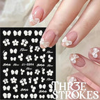 GV338 THR3E STROKES 5D Embossed White Flowers Nail Stickers, 5 Sheets Self-Adhesive Floral Decals, Spring Art, Rose Butterfly for Nails, 3D Acrylic Flowers (D15)
