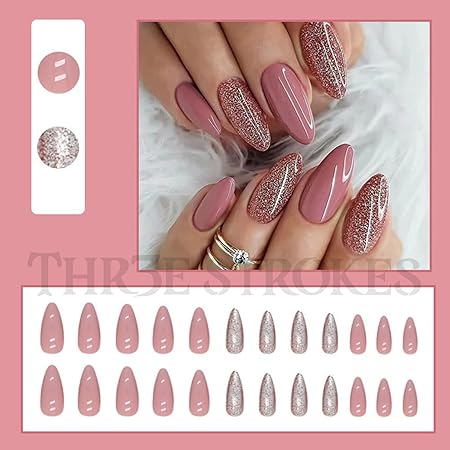 GV344 THR3E STROKES Press-On Nails,FakeNails Manicure set Salon look Nails Includes 24Nails, 1sheet gluetabs,1 Alcohol wipe,1 Manicure Stick, 1 Mini file. PN-37