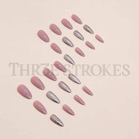 GV344 THR3E STROKES Press-On Nails,FakeNails Manicure set Salon look Nails Includes 24Nails, 1sheet gluetabs,1 Alcohol wipe,1 Manicure Stick, 1 Mini file. PN-37