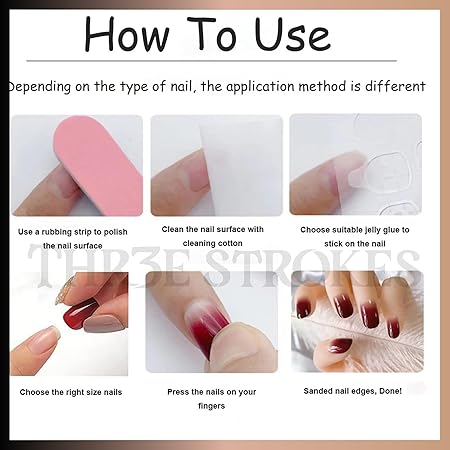 GV344 THR3E STROKES Press-On Nails,FakeNails Manicure set Salon look Nails Includes 24Nails, 1sheet gluetabs,1 Alcohol wipe,1 Manicure Stick, 1 Mini file. PN-37