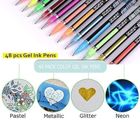 GV348 THR3E STROKES SK Glitter, Metallic, Neon Gel Pens Set (Pack of 24)