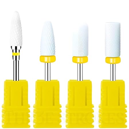 GV350 THR3E STROKES Ceramic Nail Drill Bits Set, 3/32'' (2.35mm) Professional Acrylic Nail File Drill Bit for Manicure Pedicure Cuticle Gel Nail Polishing 4Pcs (YELLOW)