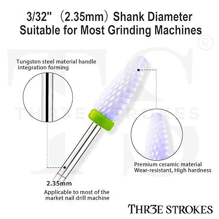 GV350 THR3E STROKES Ceramic Nail Drill Bits Set, 3/32'' (2.35mm) Professional Acrylic Nail File Drill Bit for Manicure Pedicure Cuticle Gel Nail Polishing 4Pcs (YELLOW)