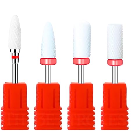 GV350 THR3E STROKES Ceramic Nail Drill Bits Set, 3/32'' (2.35mm) Professional Acrylic Nail File Drill Bit for Manicure Pedicure Cuticle Gel Nail Polishing 4Pcs (YELLOW)