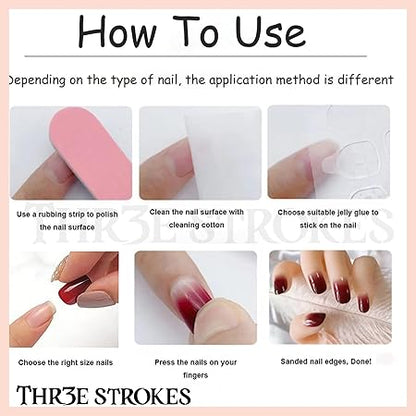 GV356 THR3E STROKES Press-On Nails, FakeNails Manicure set Salon look Nails Includes 24Nails, 1sheet gluetabs,1 Alcohol wipe,1 Manicure Stick, 1 Mini file. (PN-4)