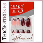 GV357 THR3E STROKES Press-On Nails,Fake Nails Manicure set Salon look Nails Includes 24Nails, 1sheet gluetabs,1 Alcohol wipe,1 Manicure Stick, 1 Mini file. (PN-5)