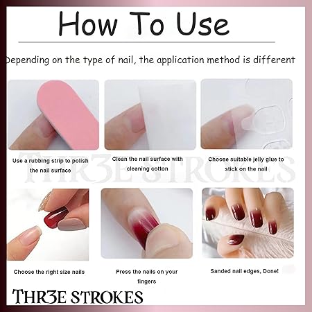 GV357 THR3E STROKES Press-On Nails,Fake Nails Manicure set Salon look Nails Includes 24Nails, 1sheet gluetabs,1 Alcohol wipe,1 Manicure Stick, 1 Mini file. (PN-5)
