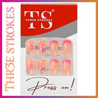 GV358 THR3E STROKES Press-On Nails,Fake Nails Manicure set Salon look Nails Includes 24Nails, 1sheet gluetabs,1 Alcohol wipe,1 Manicure Stick, 1 Mini file. (PN-7)