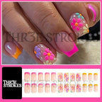 GV358 THR3E STROKES Press-On Nails,Fake Nails Manicure set Salon look Nails Includes 24Nails, 1sheet gluetabs,1 Alcohol wipe,1 Manicure Stick, 1 Mini file. (PN-7)
