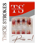 GV360 THR3E STROKES Press-On Nails,Fake Nails Manicure set Salon look Nails Includes 24Nails, 1sheet gluetabs,1 Alcohol wipe,1 Manicure Stick, 1 Mini file. (PN-9)