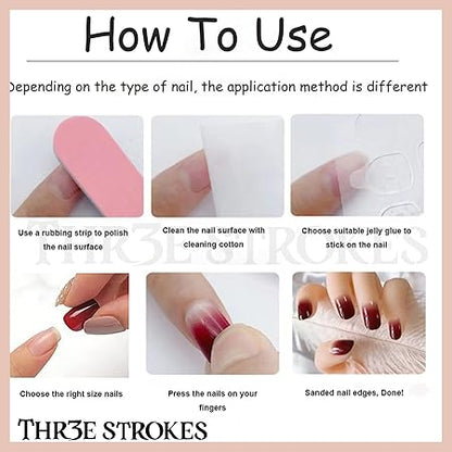 GV360 THR3E STROKES Press-On Nails,Fake Nails Manicure set Salon look Nails Includes 24Nails, 1sheet gluetabs,1 Alcohol wipe,1 Manicure Stick, 1 Mini file. (PN-9)