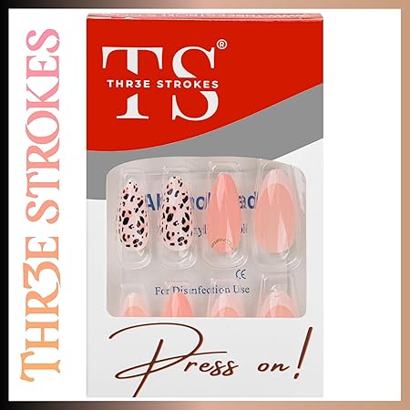 GV361 THR3E STROKES Press-On Nails,Fake Nails Manicure set Salon look Nails Includes 24Nails, 1sheet gluetabs,1 Alcohol wipe,1 Manicure Stick, 1 Mini file. (PN-11)