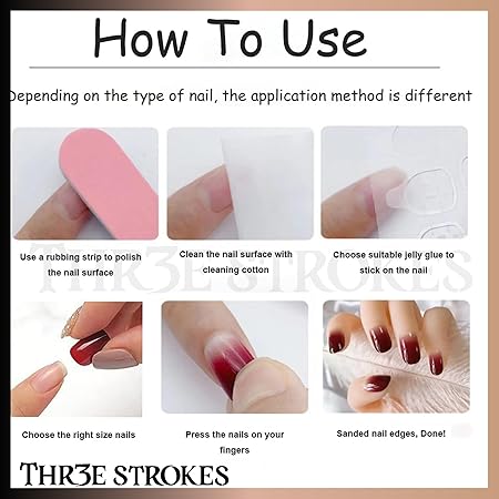 GV361 THR3E STROKES Press-On Nails,Fake Nails Manicure set Salon look Nails Includes 24Nails, 1sheet gluetabs,1 Alcohol wipe,1 Manicure Stick, 1 Mini file. (PN-11)