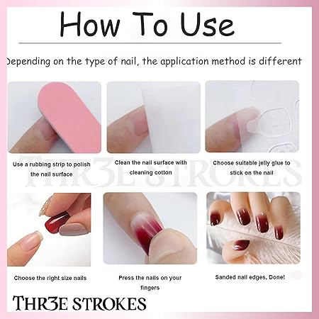 GV362 THR3E STROKES Press-On Nails,Fake Nails Manicure set Salon look Nails Includes 24Nails, 1sheet gluetabs,1 Alcohol wipe,1 Manicure Stick, 1 Mini file. (PN-12)