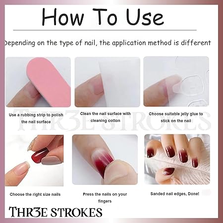 GV363 THR3E STROKES Press-On Nails,Fake Nails Manicure set Salon look Nails Includes 24Nails, 1sheet gluetabs,1 Alcohol wipe,1 Manicure Stick, 1 Mini file. (PN-13)