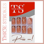GV364 THR3E STROKES Press-On Nails,FakeNails Manicure set Salon look Nails Includes 24Nails, 1sheet gluetabs,1 Alcohol wipe,1 Manicure Stick, 1 Mini file. (PN-14)