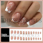 GV364 THR3E STROKES Press-On Nails,FakeNails Manicure set Salon look Nails Includes 24Nails, 1sheet gluetabs,1 Alcohol wipe,1 Manicure Stick, 1 Mini file. (PN-14)