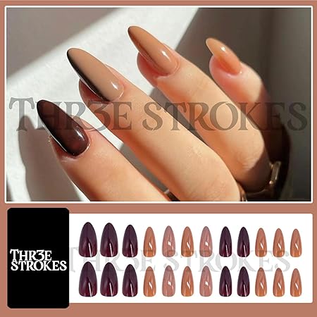 GV365 THR3E STROKES Press-On Nails,Fake Nails Manicure set Salon look Nails Includes 24Nails, 1sheet gluetabs,1 Alcohol wipe,1 Manicure Stick, 1 Mini file. (PN-15)