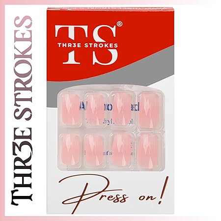 GV366 THR3E STROKES Press-On Nails,Fake Nails Manicure set Salon look Nails Includes 24Nails, 1sheet gluetabs,1 Alcohol wipe,1 Manicure Stick, 1 Mini file. (PN-16)