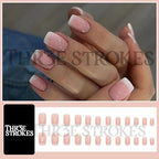 GV366 THR3E STROKES Press-On Nails,Fake Nails Manicure set Salon look Nails Includes 24Nails, 1sheet gluetabs,1 Alcohol wipe,1 Manicure Stick, 1 Mini file. (PN-16)