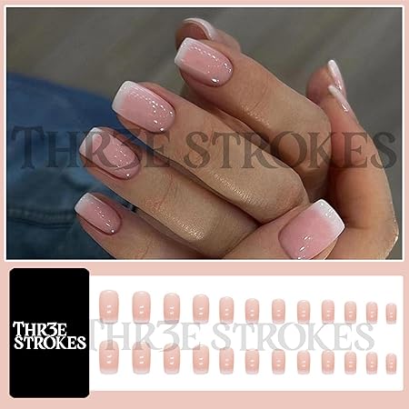 GV366 THR3E STROKES Press-On Nails,Fake Nails Manicure set Salon look Nails Includes 24Nails, 1sheet gluetabs,1 Alcohol wipe,1 Manicure Stick, 1 Mini file. (PN-16)