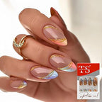 GV367 THR3E STROKES Press-On Nails,Fake Nails Manicure set Salon look Nails Includes 24Nails, 1sheet gluetabs,1 Alcohol wipe,1 Manicure Stick, 1 Mini file. (PN-18)