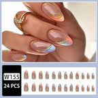 GV367 THR3E STROKES Press-On Nails,Fake Nails Manicure set Salon look Nails Includes 24Nails, 1sheet gluetabs,1 Alcohol wipe,1 Manicure Stick, 1 Mini file. (PN-18)