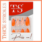 GV368 THR3E STROKES Press-On Nails,Fake Nails Manicure set Salon look Nails Includes 24Nails, 1sheet gluetabs,1 Alcohol wipe,1 Manicure Stick, 1 Mini file. (PN-19)