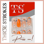 GV369 THR3E STROKES Press-On Nails,Fake Nails Manicure set Salon look Nails Includes 24Nails, 1sheet gluetabs,1 Alcohol wipe,1 Manicure Stick, 1 Mini file. (PN-20)