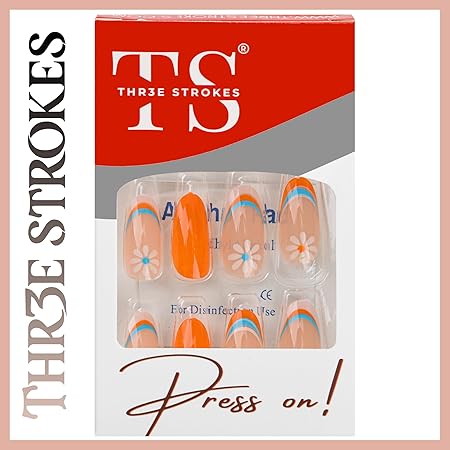GV369 THR3E STROKES Press-On Nails,Fake Nails Manicure set Salon look Nails Includes 24Nails, 1sheet gluetabs,1 Alcohol wipe,1 Manicure Stick, 1 Mini file. (PN-20)