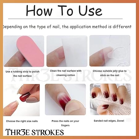 GV373 THR3E STROKES Press-On Nails, Fake Nails Manicure set Salon look Nails Includes 24Nails, 1sheet gluetabs,1 Alcohol wipe,1 Manicure Stick, 1 Mini file. (PN-24)