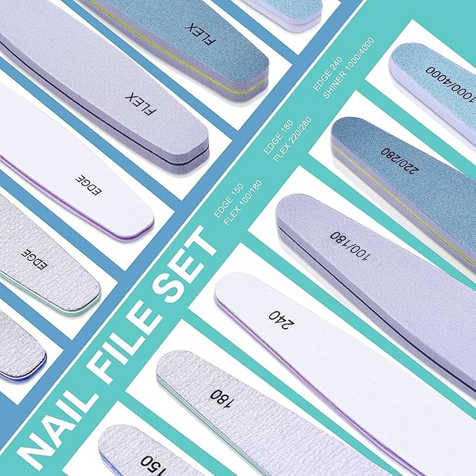 GV378 THR3E STROKES Nail File Buffer, Gel Nail File Set Professional Nail Buffer File Block Natural Manicure File Nail Polisher Washable Double-Sided