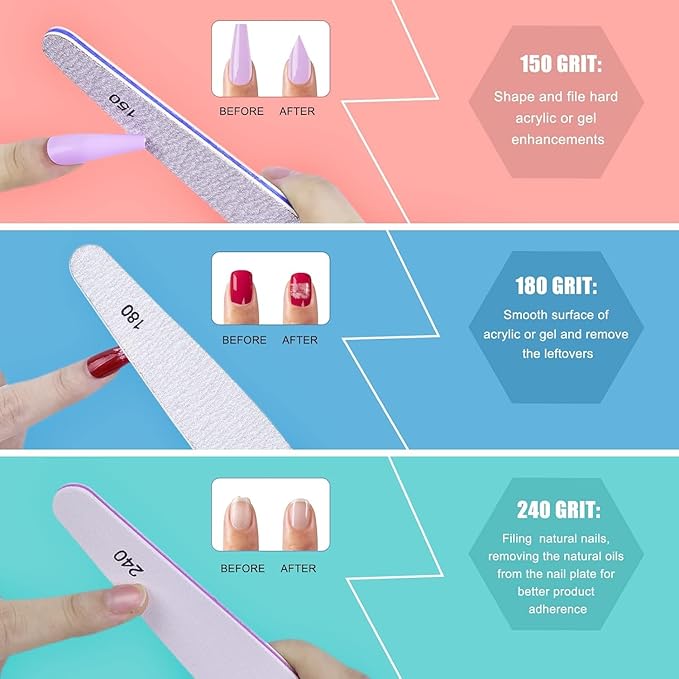 GV378 THR3E STROKES Nail File Buffer, Gel Nail File Set Professional Nail Buffer File Block Natural Manicure File Nail Polisher Washable Double-Sided