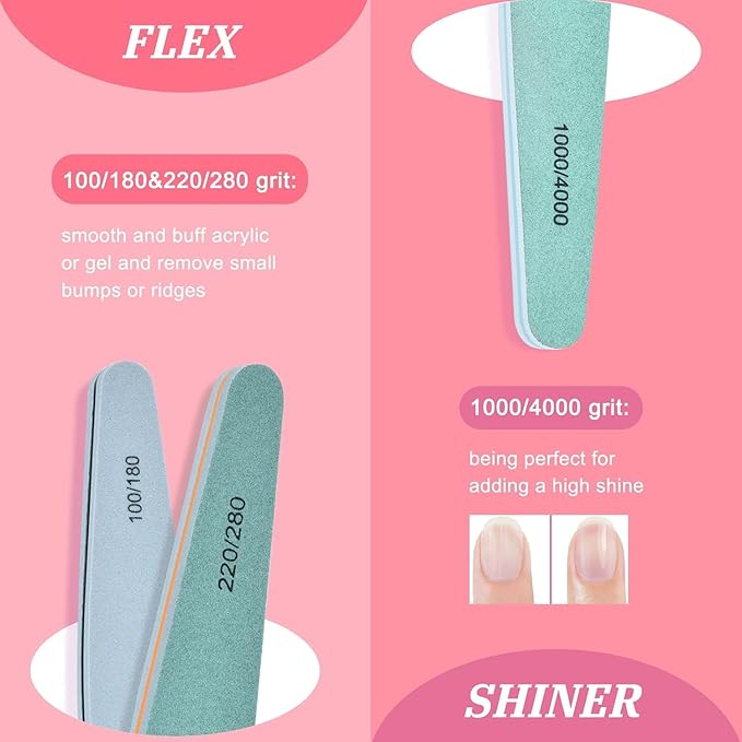 GV378 THR3E STROKES Nail File Buffer, Gel Nail File Set Professional Nail Buffer File Block Natural Manicure File Nail Polisher Washable Double-Sided