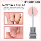 GV381 THR3E STROKES nail drill bit:Cuticle bit for nail drill 3/32" Safety Under Nail Carbide Cuticle Cleaner Bit for Nail Prep, Nail Trimmer, Professional nail Art tools for manicure， Needle shape Fine-F (ND3)