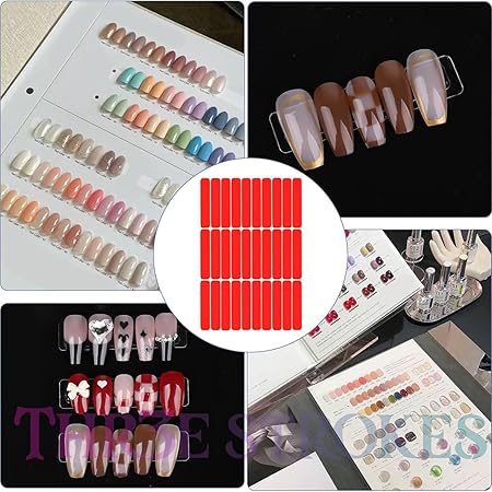 GV384 THR3E STROKES RED 10 Sheets Double Sided Tape for Nails Display Double Sided Tape Double Sided Tape for Press on Nails Adhesive Clear Mounting Tape for Nail Packaging Nail Design Salon Supplies Colors Designs Showcase
