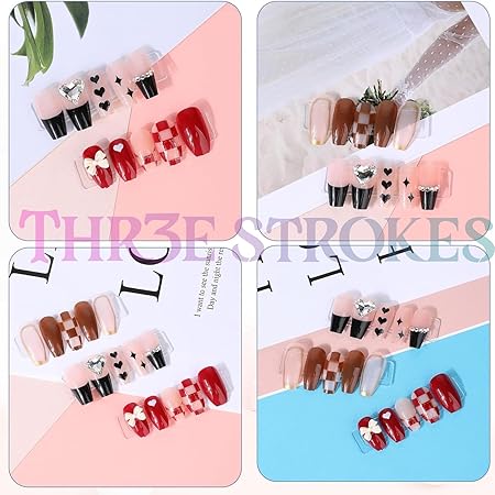 GV384 THR3E STROKES RED 10 Sheets Double Sided Tape for Nails Display Double Sided Tape Double Sided Tape for Press on Nails Adhesive Clear Mounting Tape for Nail Packaging Nail Design Salon Supplies Colors Designs Showcase