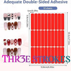 GV384 THR3E STROKES RED 10 Sheets Double Sided Tape for Nails Display Double Sided Tape Double Sided Tape for Press on Nails Adhesive Clear Mounting Tape for Nail Packaging Nail Design Salon Supplies Colors Designs Showcase