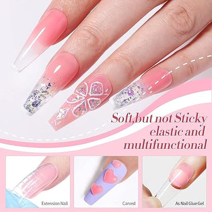 GV394 THR3E STROKES Solid Builder Nail Extension & Sculpture Gel, 15ML for Acrylic Nails, Rhinestones & 3D Molds - Pink (UV/LED LAMP REQUIRED)
