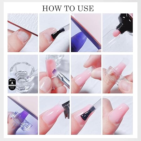 GV406 THR3E STROKES Poly Nail Gel Extension Kit for Builder Gel Nail Art Kit Nail Extension Set (Set of 12) (WHITE CLEAR)