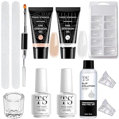 GV403 THR3E STROKES Poly Nail Gel Extension Kit for Builder Gel Nail Art Kit Nail Extension Set (Set of 12) (Nude, Clear) (NUDE, CLEAR)