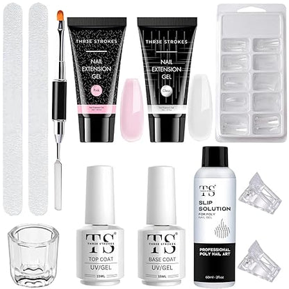 GV405 THR3E STROKES Poly Nail Gel Extension Kit for Builder Gel Nail Art Kit Nail Extension Set (Set of 12) (PINK,CLEAR)