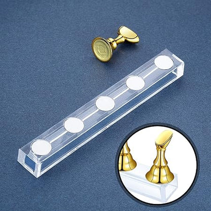 GV411 THR3E STROKES 2 Sets Acrylic Nail Display Stand - Tip Practice Stand With Magnetic Holder for DIY Nail Art and Manicure Tools (mix color)(ACRYLIC NAIL STAND 2PCS)