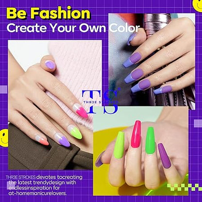GV417 THR3E STROKES Gel Nail Polish Gel Nail Polish Set Gel Polish Gel Polish Orange Hot Pink Blue Yellow Green Purple Vibrant Spring Summer Gel Polish 7ML (UV/LED LIGHT REQUIRED) (THR3E STROKES RAVE NEON (RN5347), 7.5ML)
