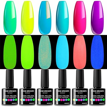 GV427 THR3E STROKES Gel Nail Polish Set- 6 Colors Nude Gel Polish All Seasons Skin Tones Pink Neutral Brown Gel Polish Kit (Uv/Led Lamp Required) Shades Need At Least 3 Layers, Shine Finish, 7.5 Milliliters (NEONGD, 7.5ML)
