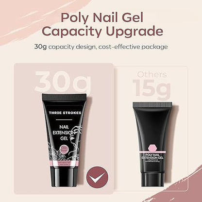 GV434 THR3E STROKES Polygel Quick Upgrade Poly Gel Finish Kits,30ML Polygel Nail Kit Builder Gel,Nail Extension Gel Trendy Nail Art Design Salon Nail Easy DIY At Home(11 CLEAR BROWN)(UV/LED Lamp Required)