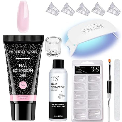 GV435 THR3E STROKES TOXIC FREE POLYGEL NAIL KIT I NAIL ART KIT I POLYGEL NAIL EXTENTION KIT for Builder Gel UV Nail Art Kit Nail Extension Set (PEARL KIT) (12 IN THE SET) (PINK)