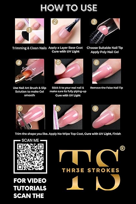 GV438 THR3E STROKES Poly Nail Gel Extension Kit for Builder Gel UV Nail Art Kit Nail Extension Set (Nude, Pink, White) (62 Items in the set)( MINIMUM 180S TO DRY)(BEGGINERS KIT) (3)